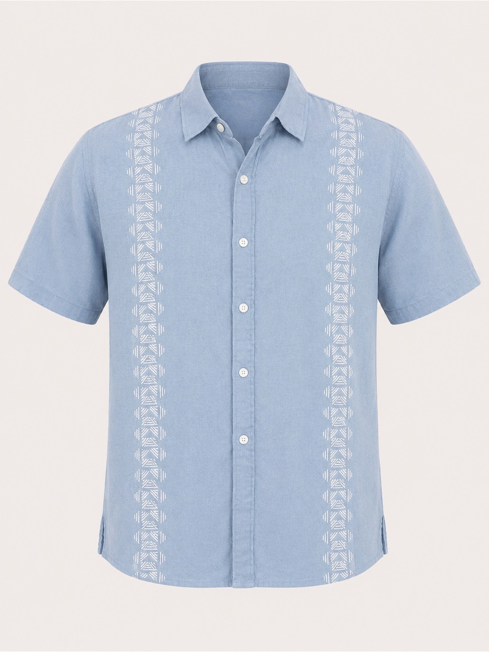 Amiani Linen Camp Shirt Blue Medium Resort Cuban Guayabera Vacation